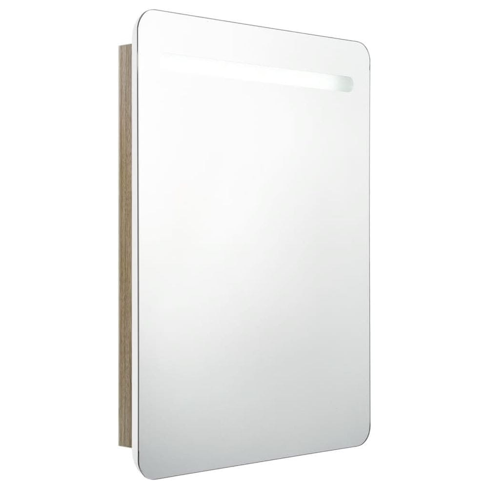 Vidaxl LED kúpeľňová zrkadlová skrinka biela a farba dubu 60x11x80 cm